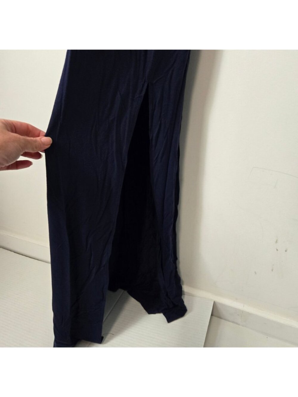 Fabletics Size L Iliana Racerback Sleeveless Maxi Dress Midnight Blue Side Slit - Picture 8 of 8